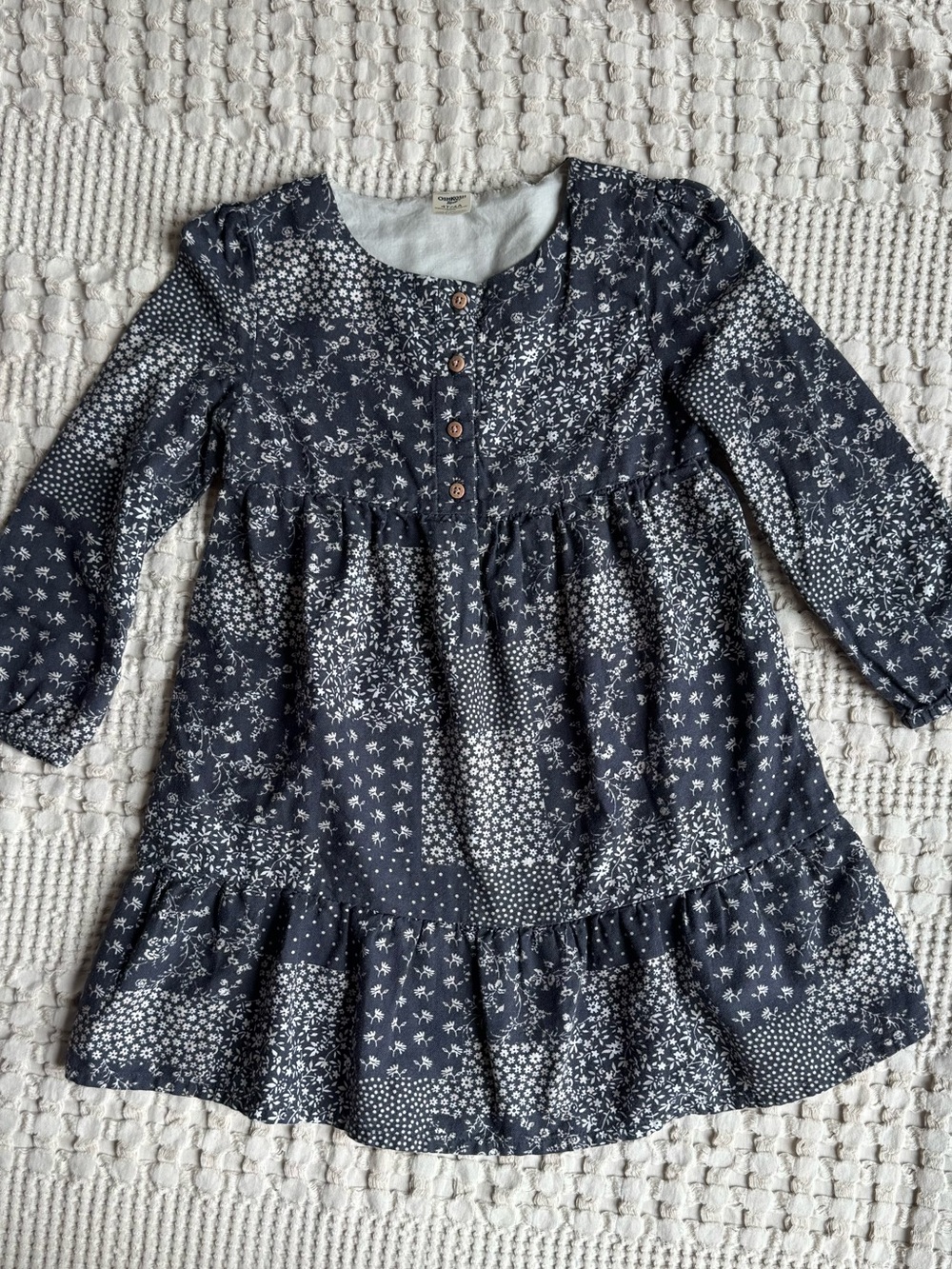 OshKosh B'gosh Gray & White Floral Button-Front Tiered Dress